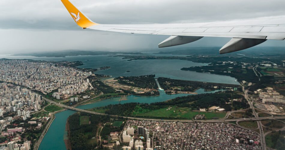 sea city flight landscape