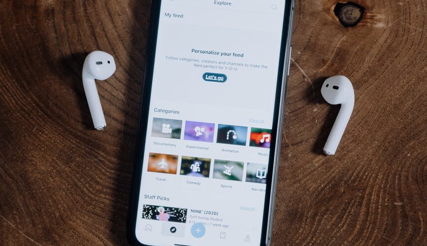 smartphone and wireless headphones