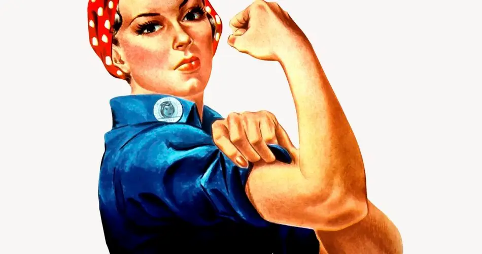 Women empowerment, woman flexing muscle